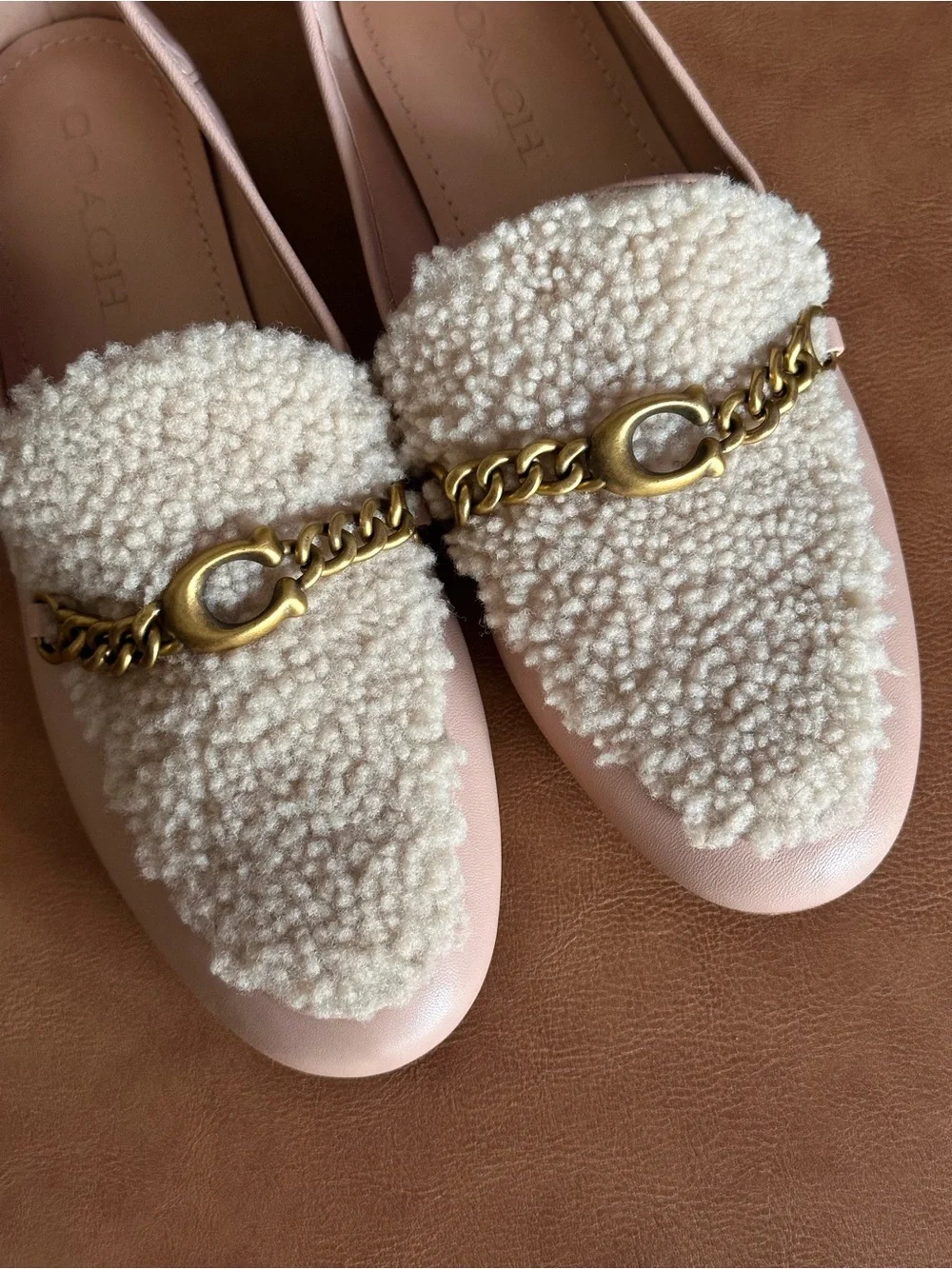 Coach Helena C Shearling Leather Loafers Pale Blush Pink 7.5B